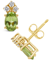 Macy's Peridot And Diamond Stud Earrings (1-1/10 Ct.t.w And 1/8 Ct.t.w) 14k Yellow Gold In Gold