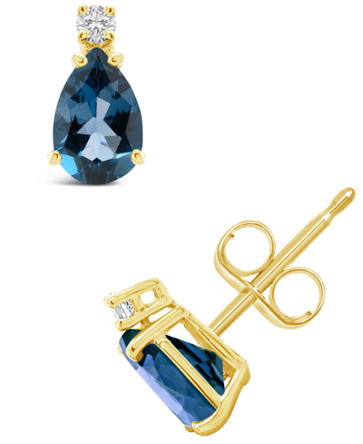 Macy's London Blue Topaz (1 Ct. T.w.) And Diamond Accent Stud Earrings In 14k Yellow Gold Or 14k White Gold