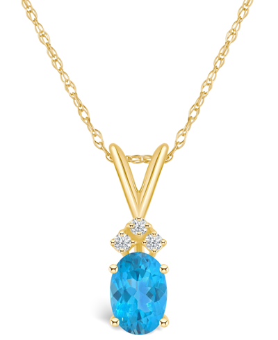 Macy's Blue Topaz (1-3/8 Ct. T.w.) And Diamond Accent Pendant Necklace In 14k Yellow Gold Or 14k White Gold
