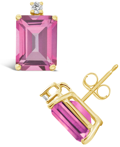 Macy's Pink Topaz (4 Ct. T.w.) And Diamond Accent Stud Earrings In 14k Yellow Gold Or 14k White Gold