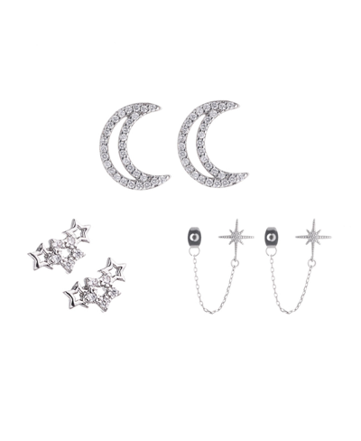 Nicole Miller Crystal Stones Celestial Earring Set, 6 Pieces In Silver-tone/crystal