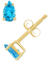 Macy's Blue Topaz Pear Stud Earrings (1/2 Ct. T.w.) In 14k Gold In Gold