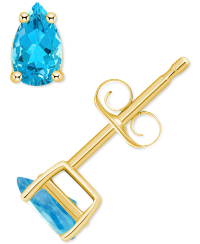 Macy's Blue Topaz Pear Stud Earrings (1/2 Ct. T.w.) In 14k Gold