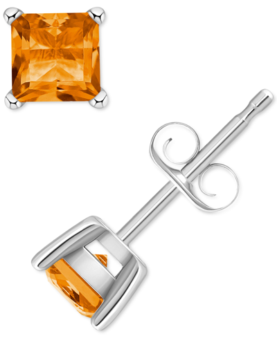 Macy's Citrine Square Stud Earrings (5/8 Ct. T.w.) In 14k Gold In White Gold