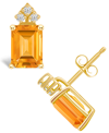 Macy's Citrine (3-1/5 Ct. T.w.) And Diamond (1/8 Ct. T.w.) Stud Earrings In 14k Yellow Gold Or 14k White Go In Gold