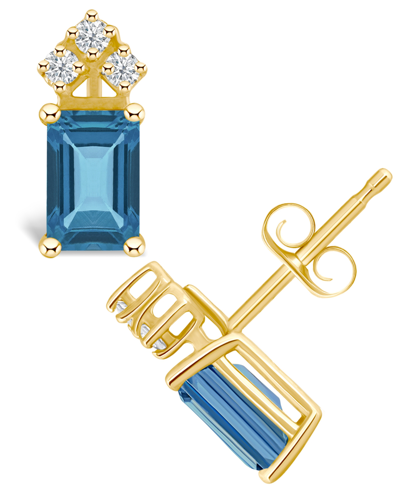 Macy's London Blue Topaz (4 Ct. T.w.) And Diamond (1/8 Ct. T.w.) Stud Earrings In 14k Yellow Gold Or 14k Wh