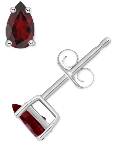Macy's Garnet Pear Stud Earrings (1/2 Ct. T.w.) In 14k Gold In White Gold