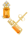 Macy's Citrine (3-1/5 Ct. T.w.) And Diamond (1/8 Ct. T.w.) Stud Earrings In 14k Yellow Gold Or 14k White Go In Gold