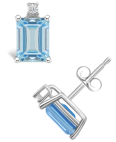Macy's Aquamarine (1 Ct. T.w.) And Diamond Accent Stud Earrings In 14k White Gold Or 14k Yellow Gold