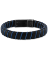 Esquire Men's Jewelry Woven Black & Blue Leather Bracelet In Sterling Silver, Created For Macy's In Silver