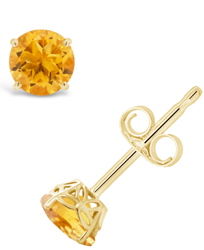 Macy's Stud Earrings In 14k Yellow Gold Plated In Citrine