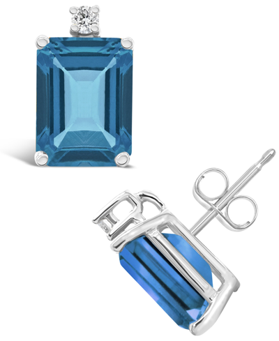 Macy's London Blue Topaz (1-3/8 Ct. T.w.) And Diamond Accent Stud Earrings In 14k Yellow Gold Or 14k White In White Gold