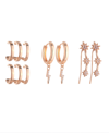 NICOLE MILLER CRYSTAL STONES WITH GOLD-TONE EAR CUFF, CRAWLER AND HOOP TRIO EARRINGS SET, 6 PIECES