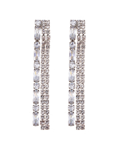 Nicole Miller Baguette And Rhinestones With Silver-tone Drop Earring In Silver-tone/crystal