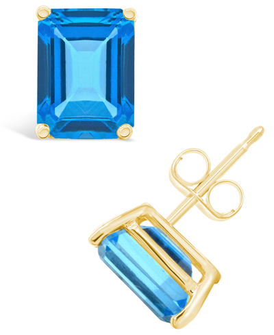 Macy's Blue Topaz (4 Ct. T.w.) Stud Earrings In 14k Yellow Gold Or 14k White Gold
