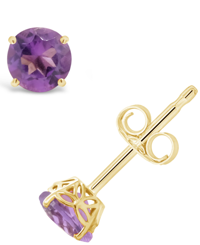 Macy's Stud Earrings In 14k Yellow Gold Plated In Amethyst