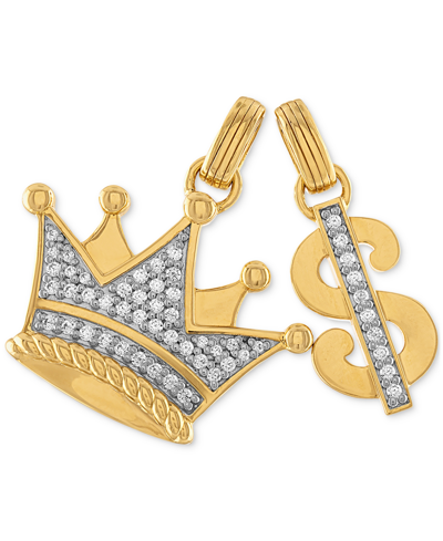 Esquire Men's Jewelry 2-pc. Set Cubic Zirconia Crown And Dollar Sign Pendants In 14k Gold-plated Sterling Silver, Created In Gold Over Silver