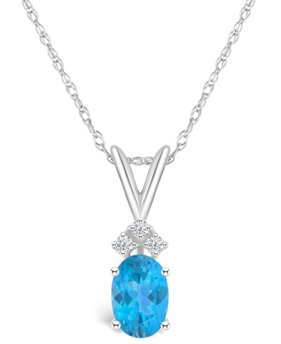 Macy's Blue Topaz (1 Ct. T.w.) And Diamond Accent Pendant Necklace In 14k White Gold Or 14k Gold