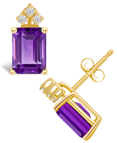 Macy's Amethyst (3-1/5 Ct. T.w.) And Diamond (1/8 Ct. T.w.) Stud Earrings In 14k Yellow Gold Or 14k White G