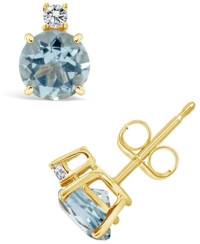 Macy's Aquamarine (1-1/2 Ct. T.w.) And Diamond Accent Stud Earrings In 14k Yellow Gold