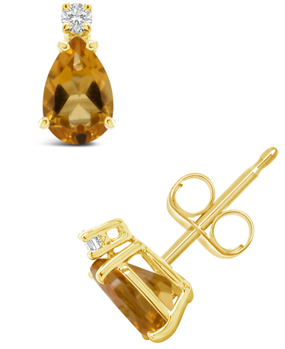 Macy's Citrine (3/4 Ct.t.w) And Diamond Accent Stud Earrings In 14k Yellow Gold