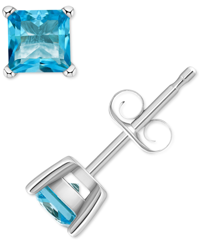 Macy's Blue Topaz Square Stud Earrings (7/8 Ct. T.w.) In 14k Gold In White Gold