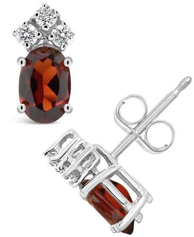 Macy's Garnet (3-7/8 Ct. T.w.) And Diamond (1/8 Ct. T.w.) Stud Earrings In 14k Yellow Gold Or 14k White Gol In White Gold
