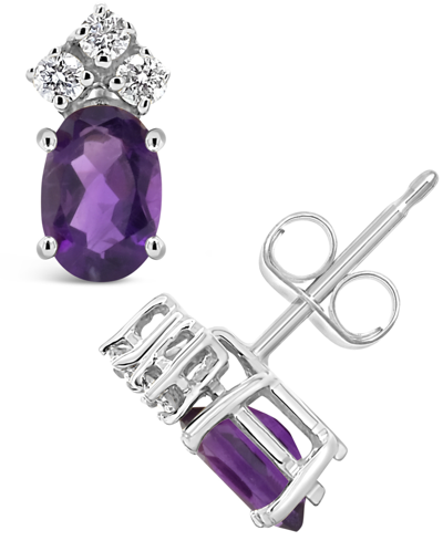Macy's Amethyst (1-1/10 Ct. T.w.) And Diamond (1/8 Ct. T.w.) Stud Earrings In 14k White Gold Or 14k Yellow