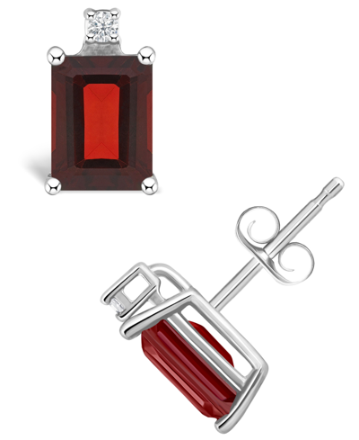 Macy's Garnet (1-1/2 Ct. T.w.) And Diamond Accent Stud Earrings In 14k White Gold Or 14k Yellow Gold
