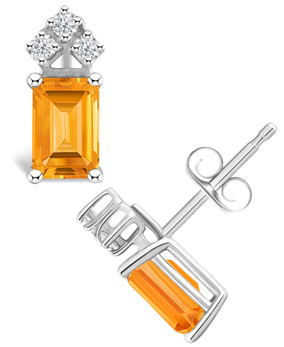 Macy's Citrine (3-1/5 Ct. T.w.) And Diamond (1/8 Ct. T.w.) Stud Earrings In 14k Yellow Gold Or 14k White Go In White Gold