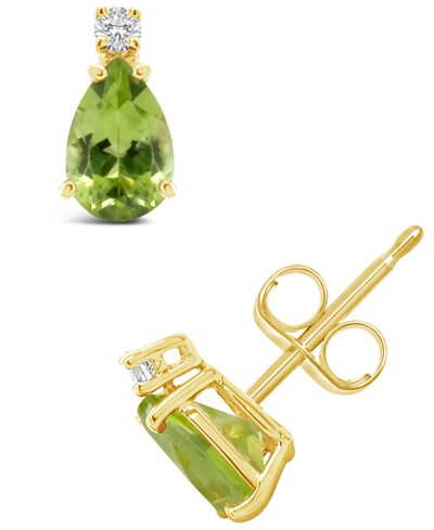 Macy's Peridot (1 Ct.t.w) And Diamond Accent Stud Earrings In 14k Yellow Gold