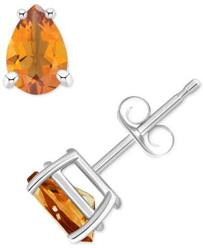 Macy's Citrine Pear Stud Earrings (3/8 Ct. T.w.) In 14k Gold In White Gold
