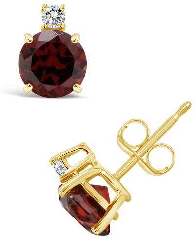 Macy's Stud Earrings In 14k Yellow Gold Plated In Garnet