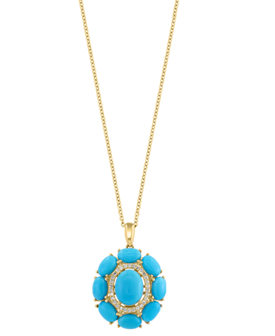 Effy Collection Effy Turquoise & Diamond (1/10 Ct. T.w.) Halo 18" Pendant Necklace In 14k Gold In Yellow Gold