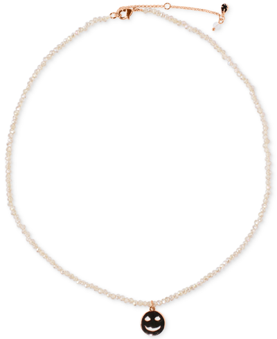 Lucky Brand Rose Gold-tone Smiley Face Beaded Pendant Necklace, 16-1/2" + 2" Extender In Brght Pink