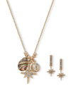 LONNA & LILLY LONNA & LILLY GOLD-TONE MIXED STONE STARBURST MULTI-CHARM PENDANT NECKLACE & DROP EARRINGS SET