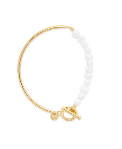 Brook & York Sawyer Curved Bar And Baroque Imitation Pearl Beads Bracelet In K Gold Plated