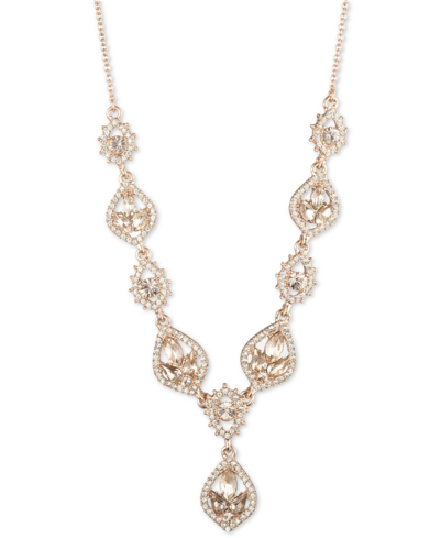 Marchesa Gold-tone Mixed Crystal Lariat Necklace, 16" + 3" Extender In Rose Gold
