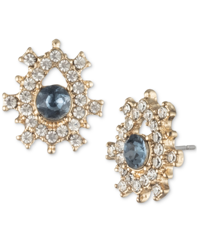 Marchesa Gold-tone Pave & Color Crystal Cluster Button Earrings In Green