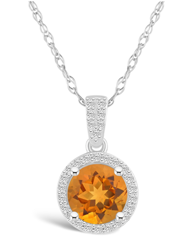 Macy's Citrine (1-1/4 Ct. T.w.) And Lab Grown Sapphire (1/6 Ct. T.w.) Halo Pendant Necklace In 10k White Go