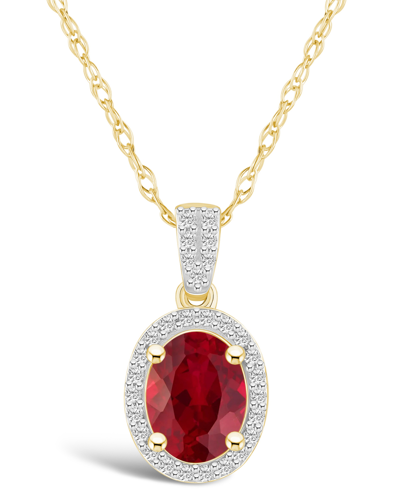 Macy's Lab Grown Ruby (1-1/4 Ct. T.w.) And Lab Grown Sapphire (1/6 Ct. T.w.) Halo Pendant Necklace In 10k Y In Created Ruby
