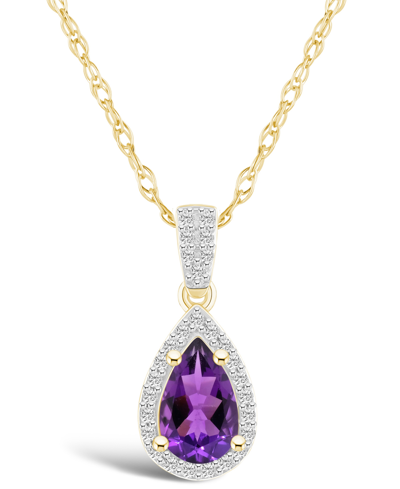 Macy's Amethyst (7/8 Ct. T.w.) And Lab Grown Sapphire (1/6 Ct. T.w.) Halo Pendant Necklace In 10k Yellow Go