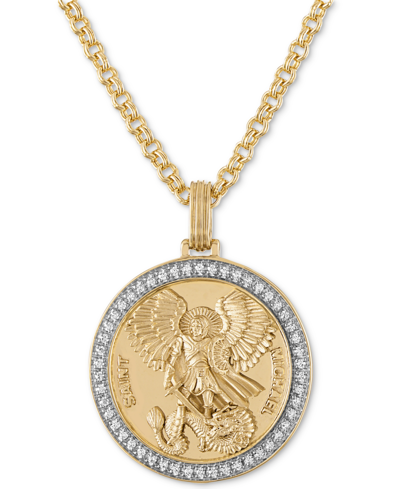 Esquire Men's Jewelry Diamond St. Michael Medallion 22" Pendant Necklace (1/4 Ct. T.w.) In 18k Gold-plated Sterling Silver In Gold Over Silver