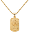 LEGACY FOR MEN BY SIMONE I. SMITH CRYSTAL LION HEAD & GREEK KEY DOG TAG 24" PENDANT NECKLACE IN YELLOW ION-PLATED STAINLESS STEE