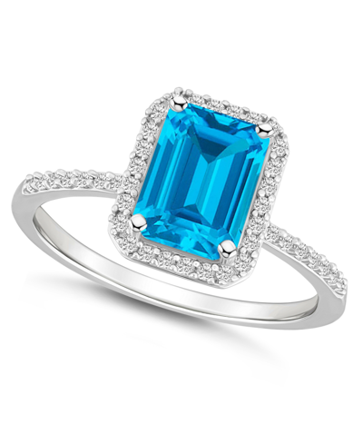 Macy's Blue Topaz (2 Ct. T.w.) And Lab-grown Sapphire (1/4 Ct. T.w.) Halo Ring In 10k White Gold