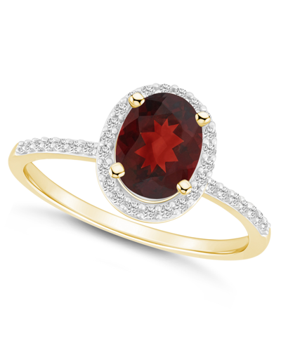 Macy's Garnet (1-1/2 Ct. T.w.) And Created Sapphire (1/5 Ct. T.w.) Halo Ring In 10k Yellow Gold