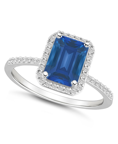 Macy's Lab-grown Sapphire (2 Ct. T.w.) And Lab-grown White Sapphire (1/4 Ct. T.w.) Halo Ring In 10k White G
