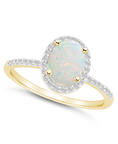 Macy's Lab-grown Opal (1/2 Ct. T.w.) And Lab-grown Sapphire (1/5 Ct. T.w.) Halo Ring In 10k Gold