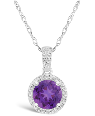 Macy's Amethyst (1-1/4 Ct. T.w.) And Lab Grown Sapphire (1/6 Ct. T.w.) Halo Pendant Necklace In 10k White G