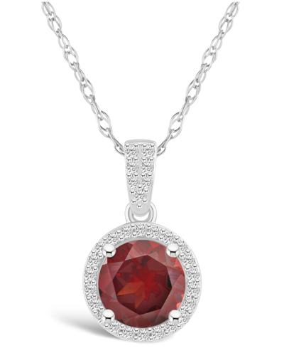 MACY'S GARNET (1-2/3 CT. T.W.) AND LAB GROWN SAPPHIRE (1/6 CT. T.W.) HALO PENDANT NECKLACE IN 10K WHITE GOL